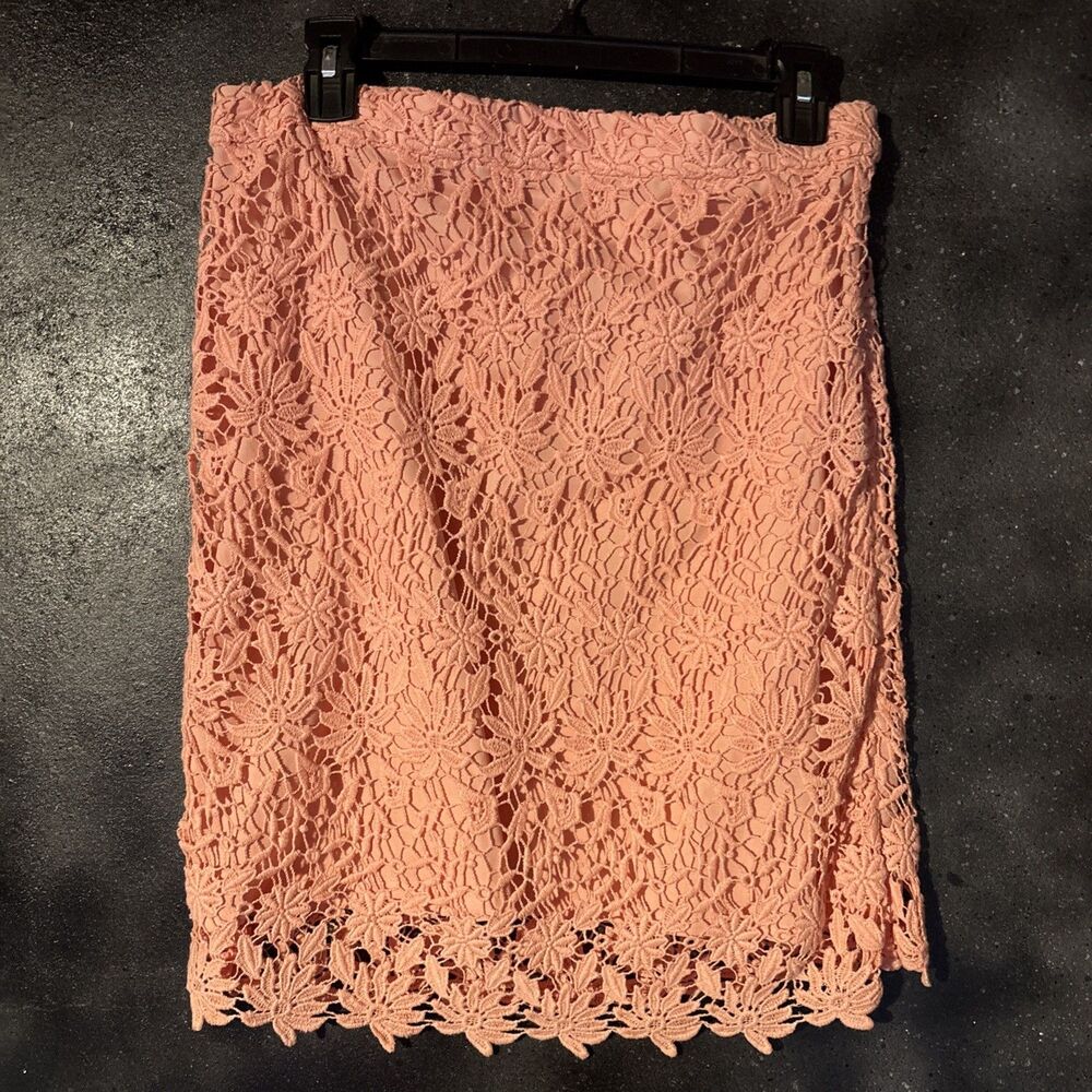 Kenar Women's size 8 Skirt Peach Lace OverlayPattern Side Zip Business Work